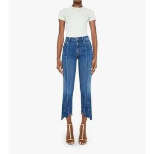 NEW MOTHER insider crop pointy fray jeans in scorchin hot
